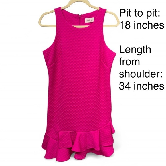 **SOLD** Eliza J Hot Pink Textured Ruffle Hem Mini Dress - Picture 2 of 8